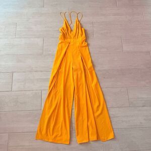 Luxxel Jumpsuit Wide Leg Romper Strappy Back Sleeveless Marigold Yellow V Neck S